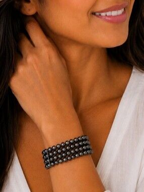💎Gray Pearl Coil Wrap Bracelet Multi Strand Stretch Beaded Bracelet